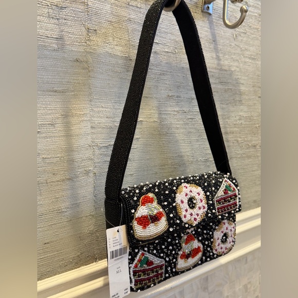 NWT new Anthropologie Fiona beaded shoulder bag holiday desserts black winter - Picture 12 of 17